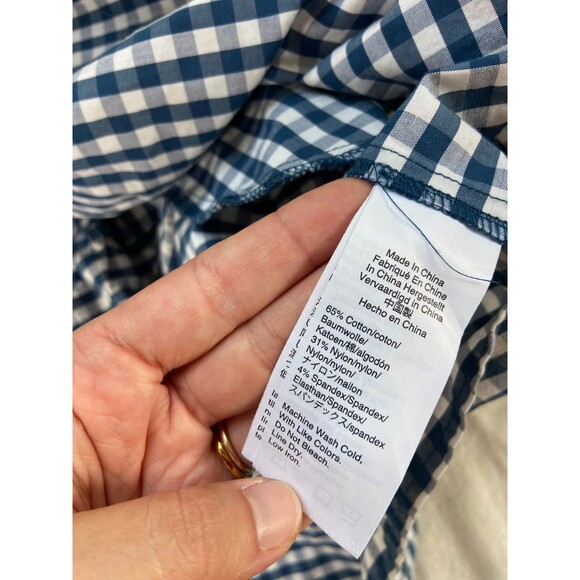 Universal Standard J Crew Gingham Dress Small Ruffles Blue Shift Drop Waist FLAW - Picture 5 of 12